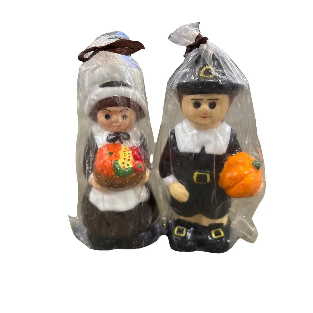 Vintage Pilgrim Waxed Candles Pair NOS